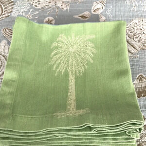 six napkins green blue and golden hue stitch palm trees with pale blue stripe